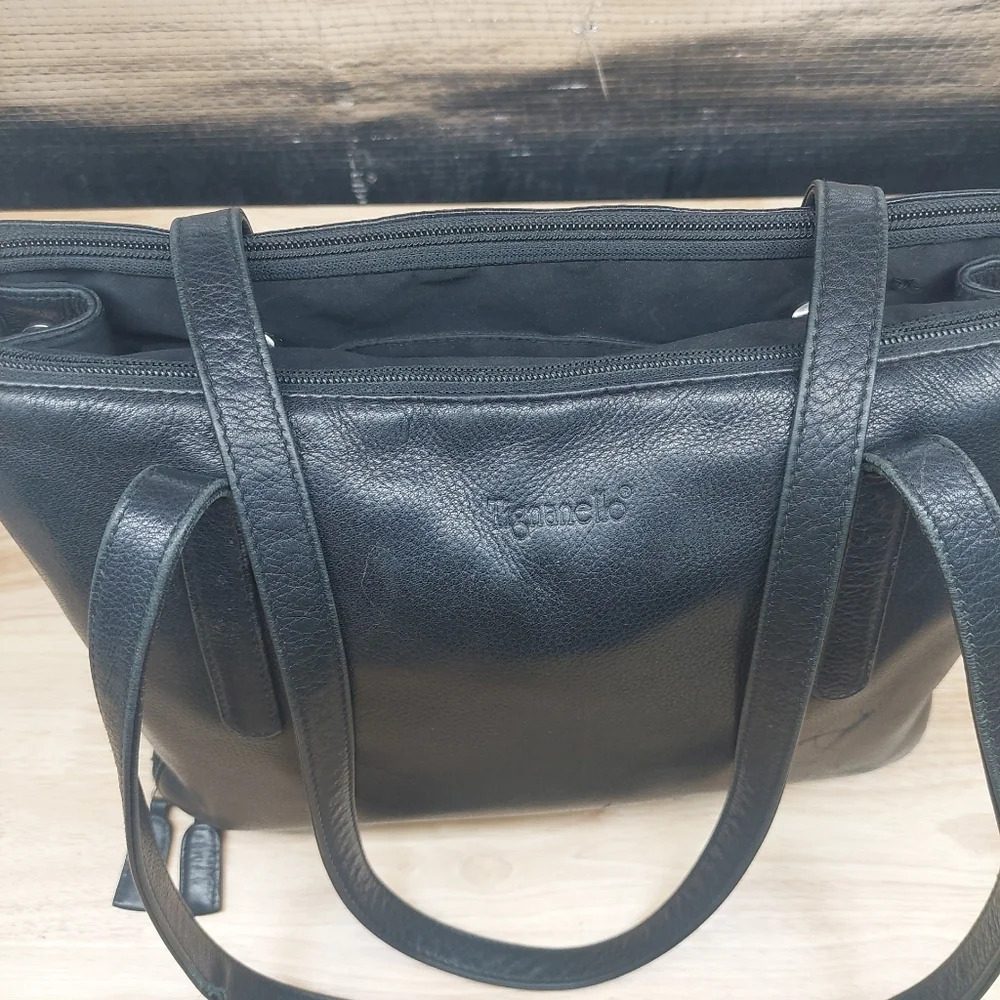 Tignanello Black Pebbled Leather Double Strap Hand Bag Shoulder bag vintage Flaw - Picture 4 of 14